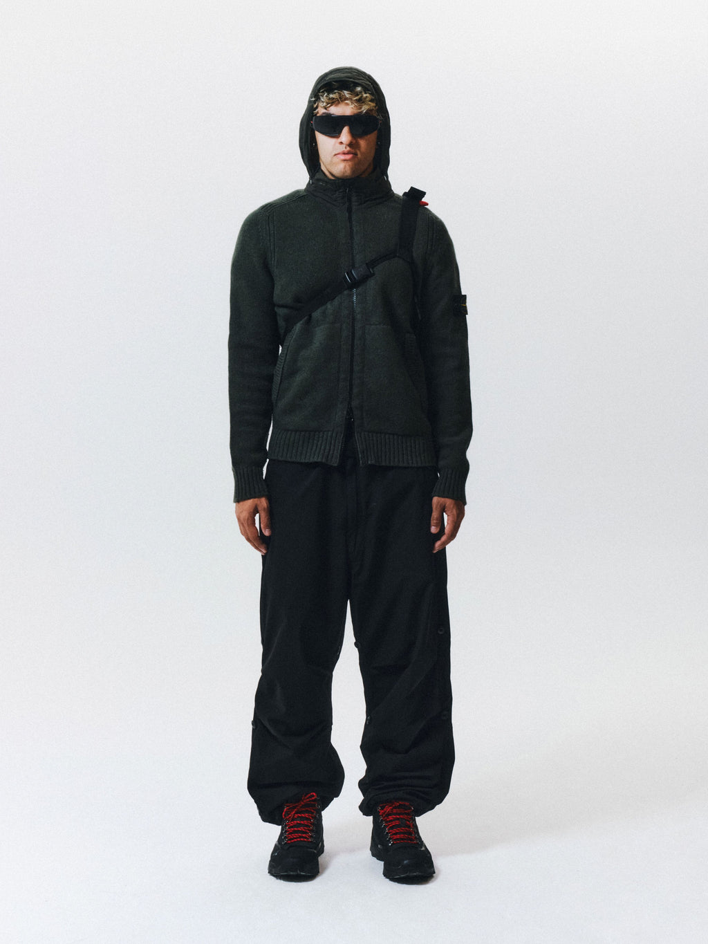 Stone Island Khaki Knit Nylon Hoodie Zip Up