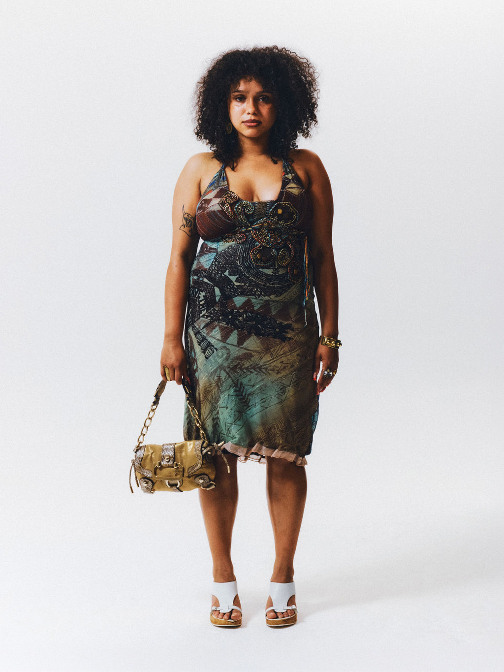 Vintage Save the Queen Beaded Mesh Halter Dress
