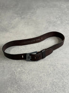 Vintage Armani Jeans 100% Leather Metal Spellout Buckle Belt