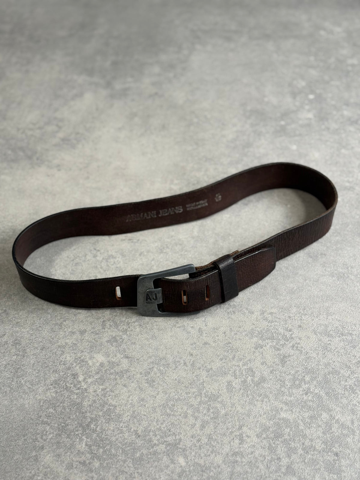 Vintage Armani Jeans 100% Leather Metal Spellout Buckle Belt