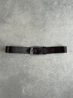 Vintage Armani Jeans 100% Leather Metal Spellout Buckle Belt