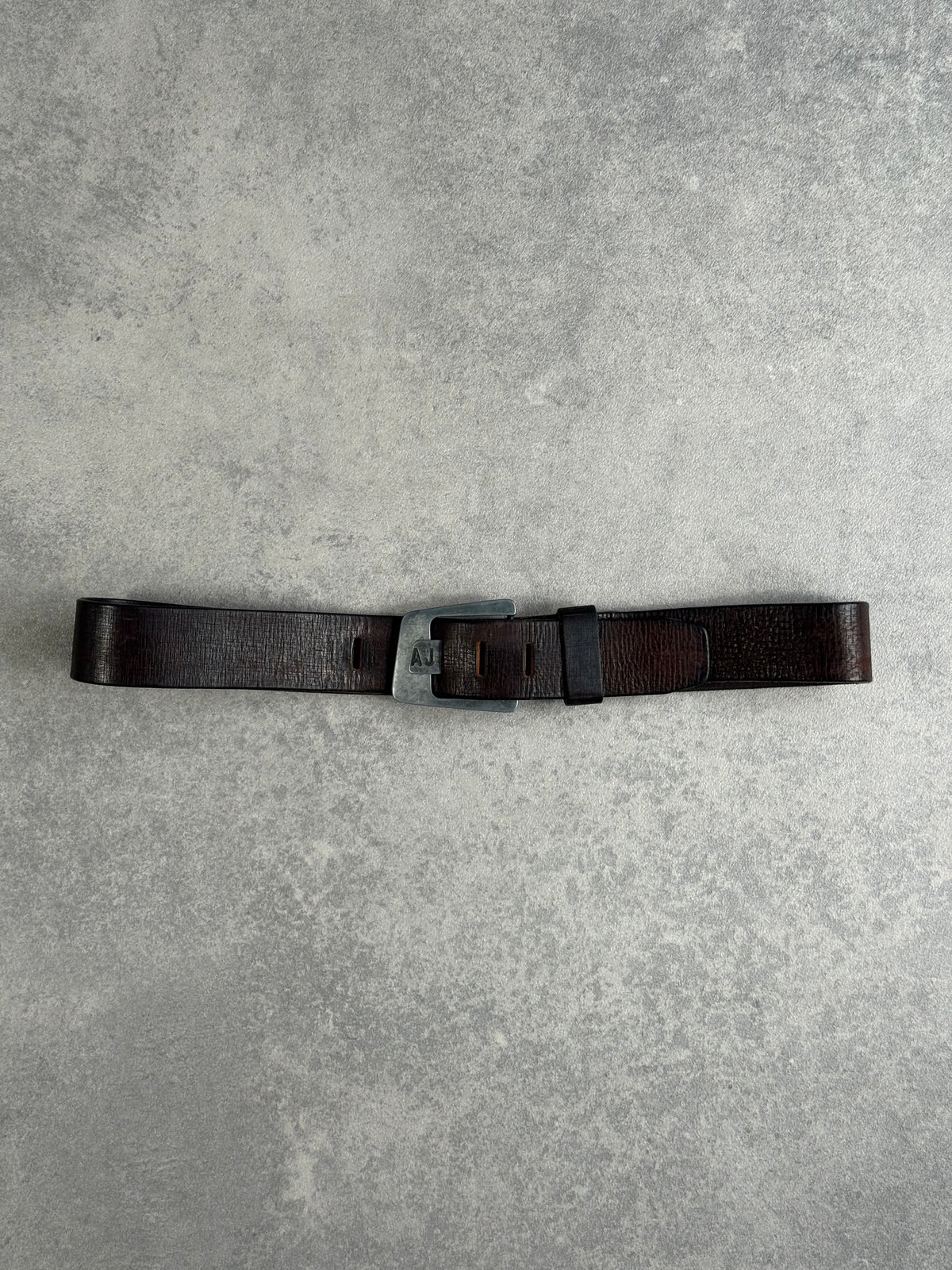 Vintage Armani Jeans 100% Leather Metal Spellout Buckle Belt