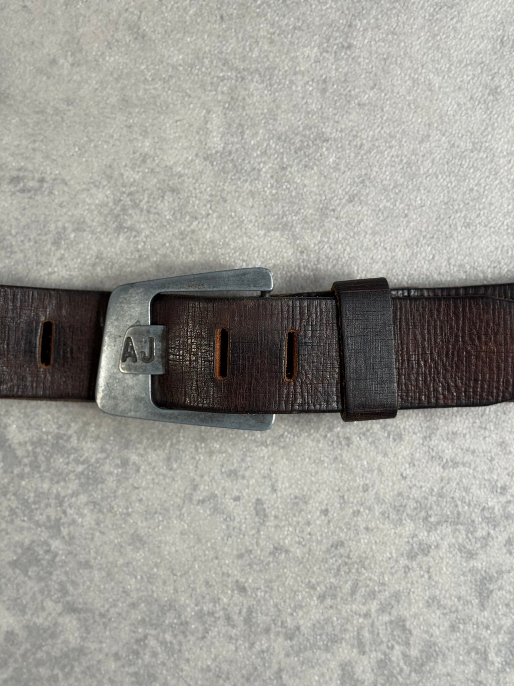 Vintage Armani Jeans 100% Leather Metal Spellout Buckle Belt