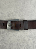 Vintage Armani Jeans 100% Leather Metal Spellout Buckle Belt