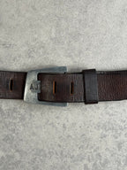 Vintage Armani Jeans 100% Leather Metal Spellout Buckle Belt