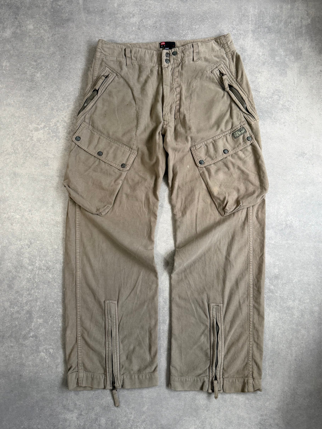 Early 2000s Diesel Baggy Cargo Asymmetrical Zipper Trousers