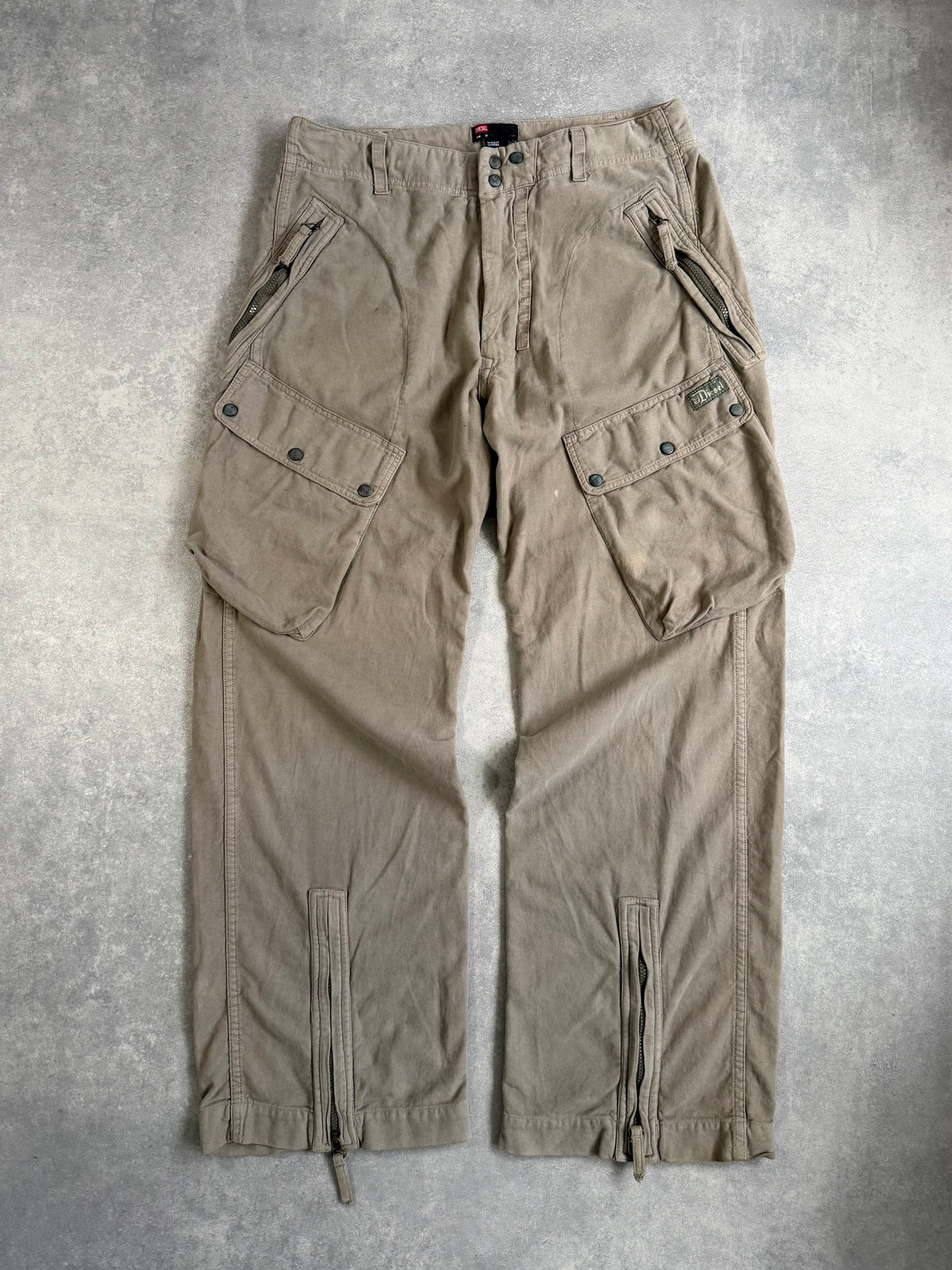 Early 2000s Diesel Baggy Cargo Asymmetrical Zipper Trousers