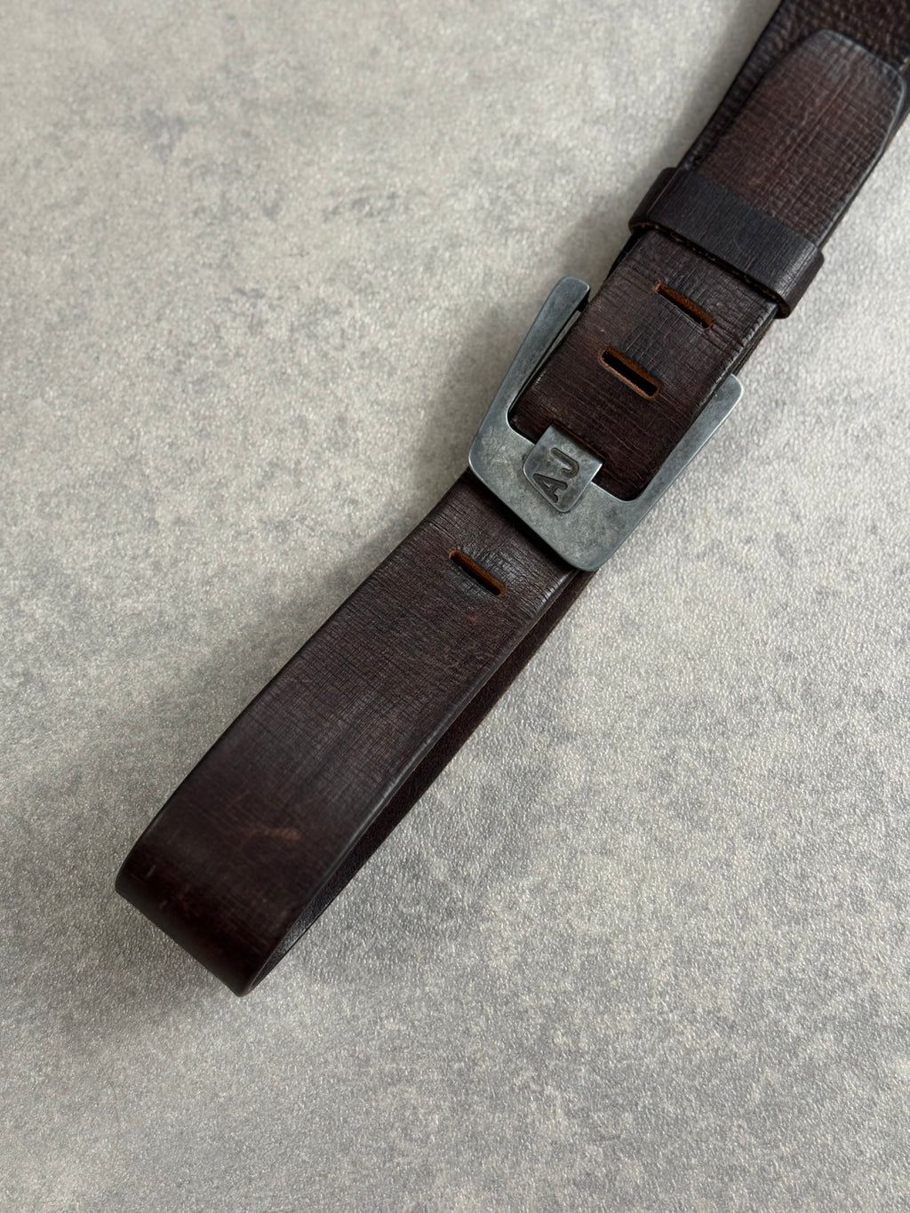 Vintage Armani Jeans 100% Leather Metal Spellout Buckle Belt