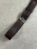 Vintage Armani Jeans 100% Leather Metal Spellout Buckle Belt
