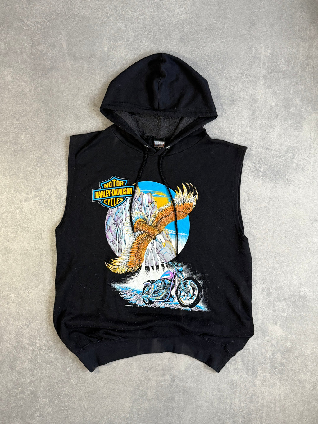 Vintage 90s Harley Davidson Eagle Sleeveless Hoodie