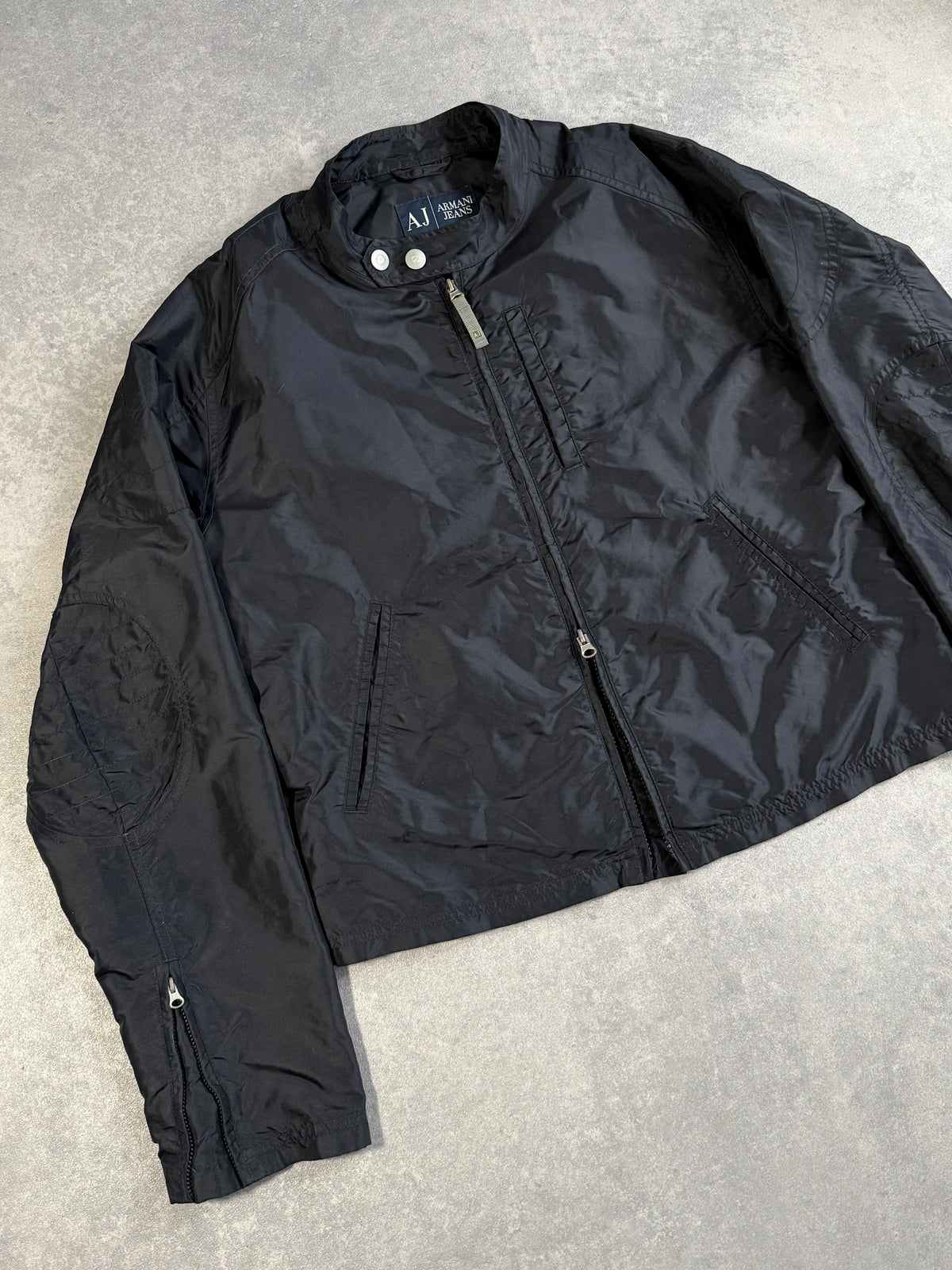Vintage Armani Jeans Nylon Collar Double Button Closure Zip Up Jacket