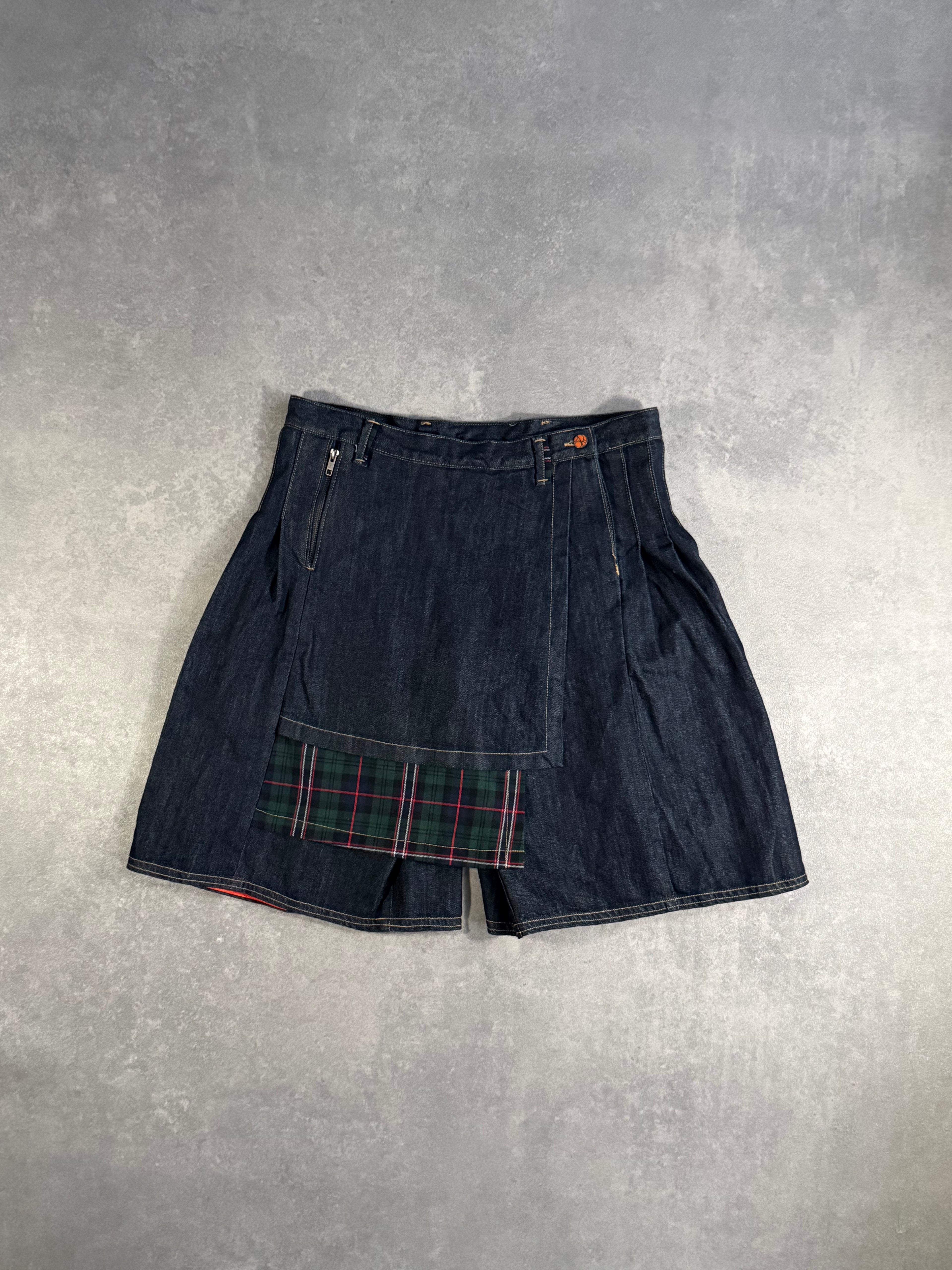 Vintage Pleated Jorts with Tartan Patch