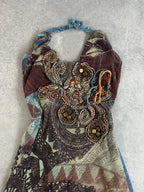 Vintage Save the Queen Beaded Mesh Halter Dress