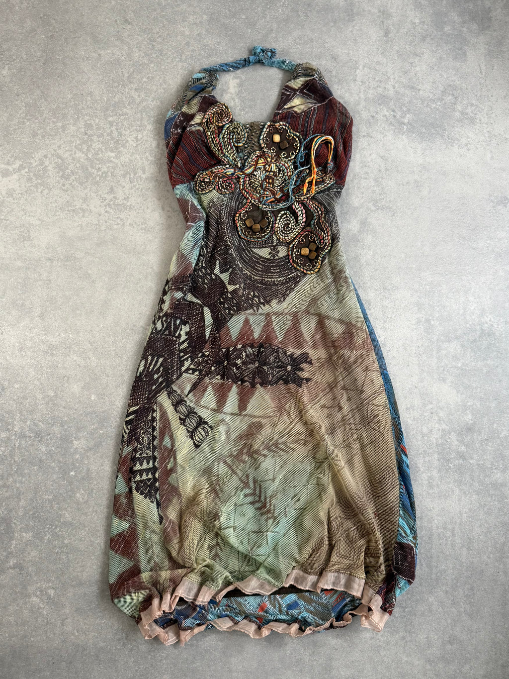 Vintage Save the Queen Beaded Mesh Halter Dress