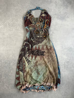 Vintage Save the Queen Beaded Mesh Halter Dress