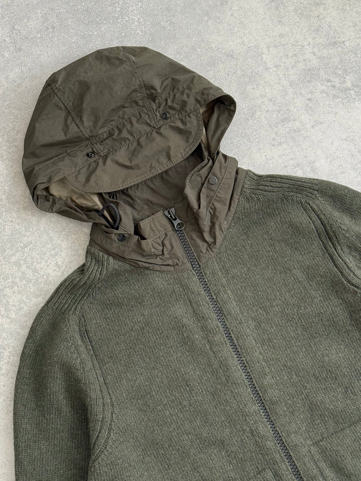 Stone Island Khaki Knit Nylon Hoodie Zip Up