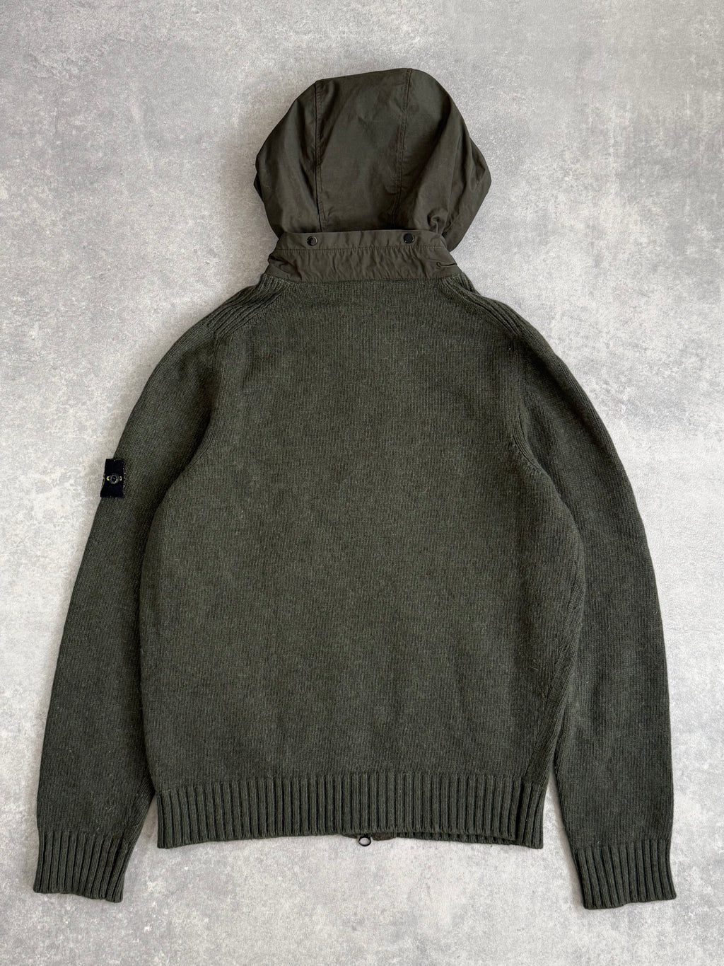 Stone Island Khaki Knit Nylon Hoodie Zip Up