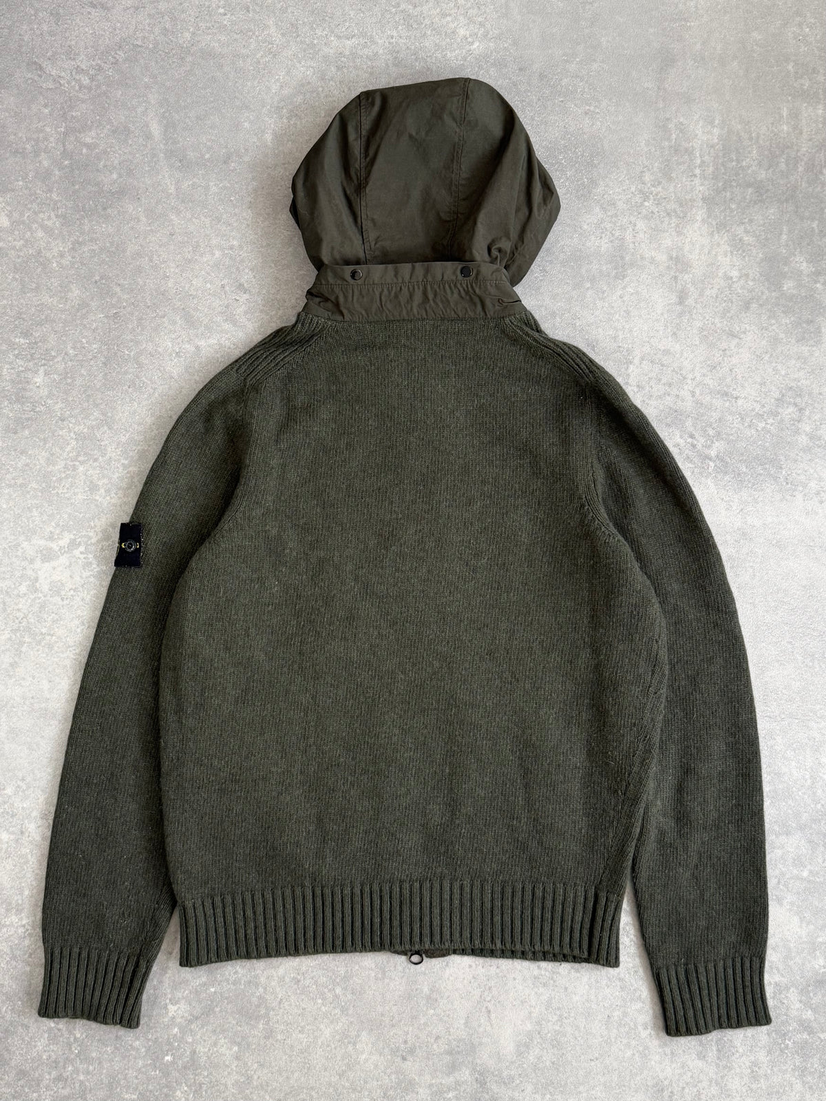 Stone Island Khaki Knit Nylon Hoodie Zip Up
