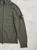 Stone Island Khaki Knit Nylon Hoodie Zip Up