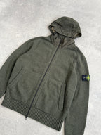 Stone Island Khaki Knit Nylon Hoodie Zip Up